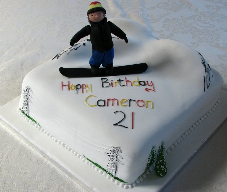 Snowboarding character cake 21st birthday